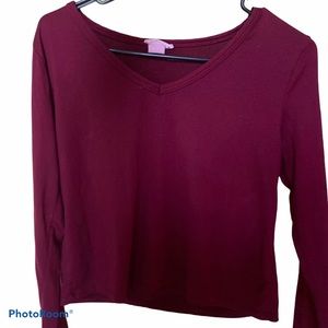 Maroon Long-Sleeve Crop Top
